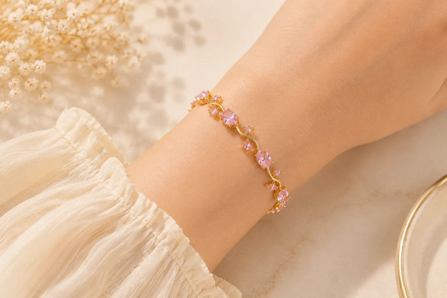 Tulip Crystal Gold & Pink Bracelet